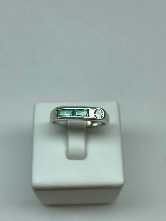 ANILLO LEY 925 DISEÑO BANDA 2 PIEDRAS AL BISEL Mirano