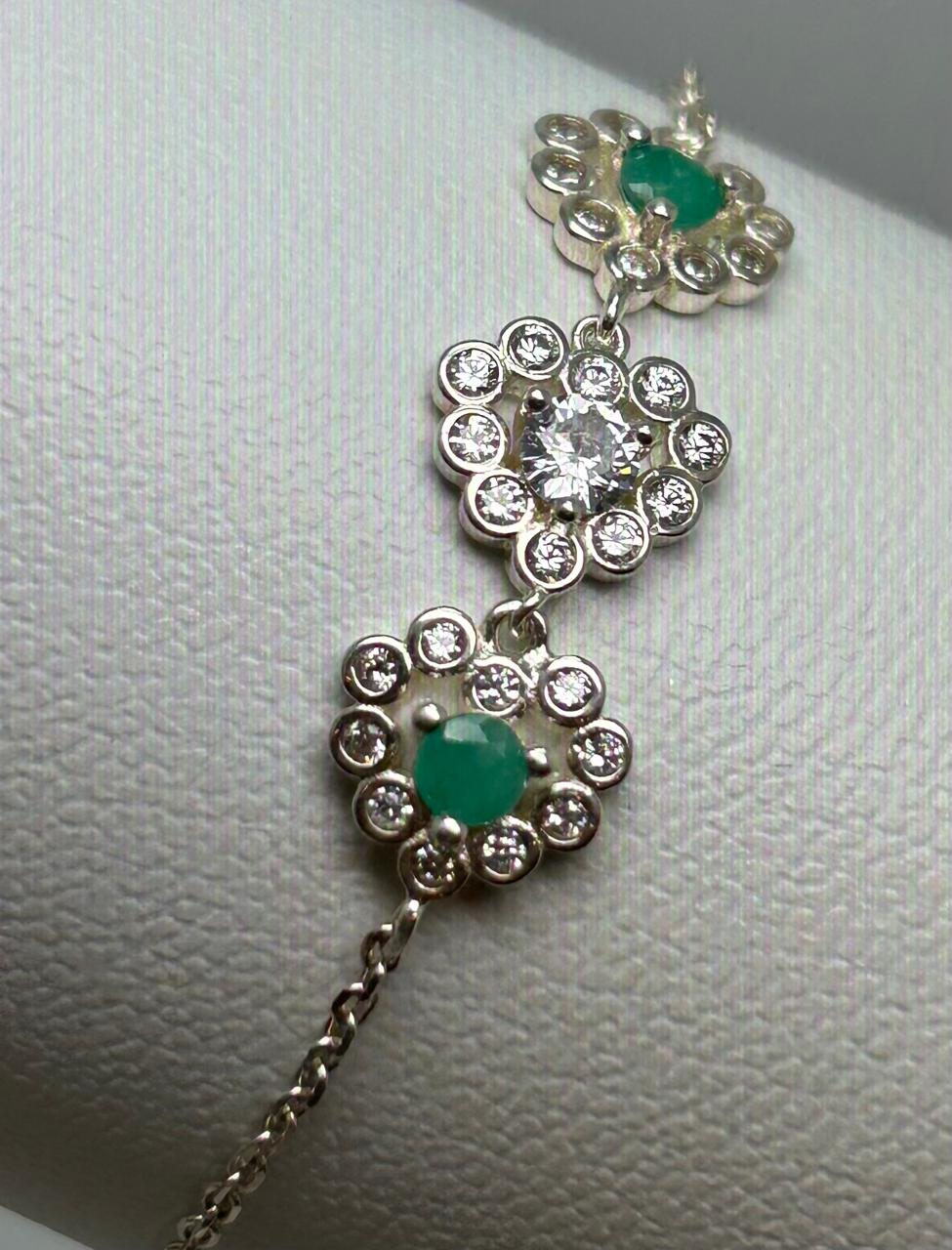 PULSERA PLATA LEY 925 3 FLOR CORAZONES Mirano