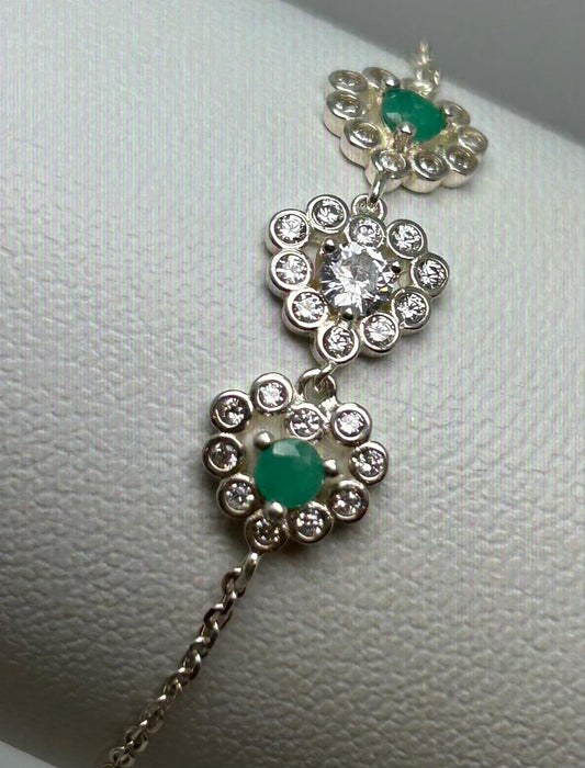 PULSERA PLATA LEY 925 3 FLOR CORAZONES Mirano