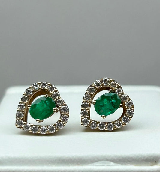 ARETES ORO 18 KTE DISEÑO CORAZON CON DIAMANTES DECORACION Mirano