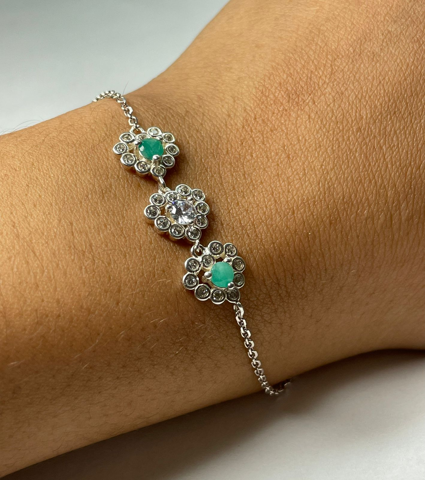 PULSERA PLATA LEY 925 3 FLOR CORAZONES Mirano